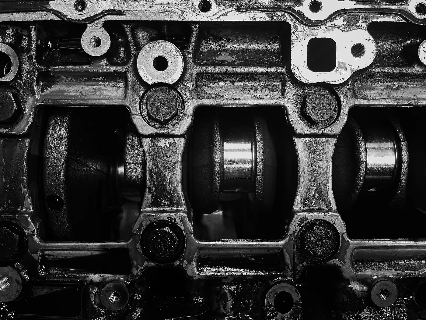 Crankshaft and bearing journals in monochrome