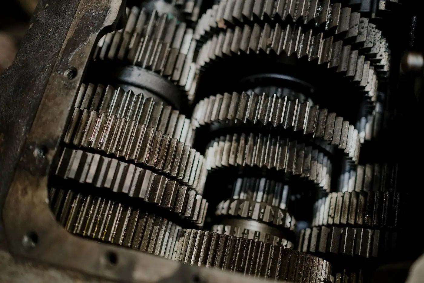 Close-up of stacked gearbox gears